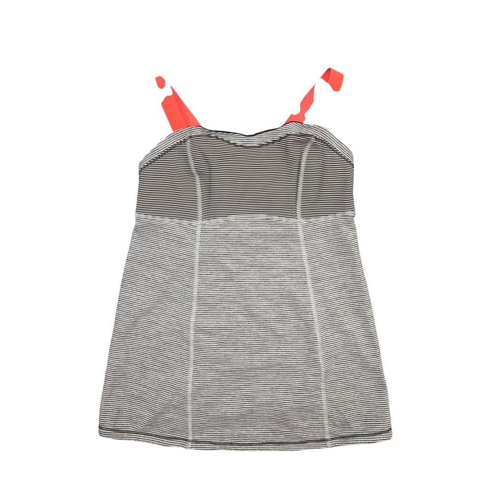 Lululemon‎ No-Show Tank Top Striped Black White Coral Orange Adjustable Straps